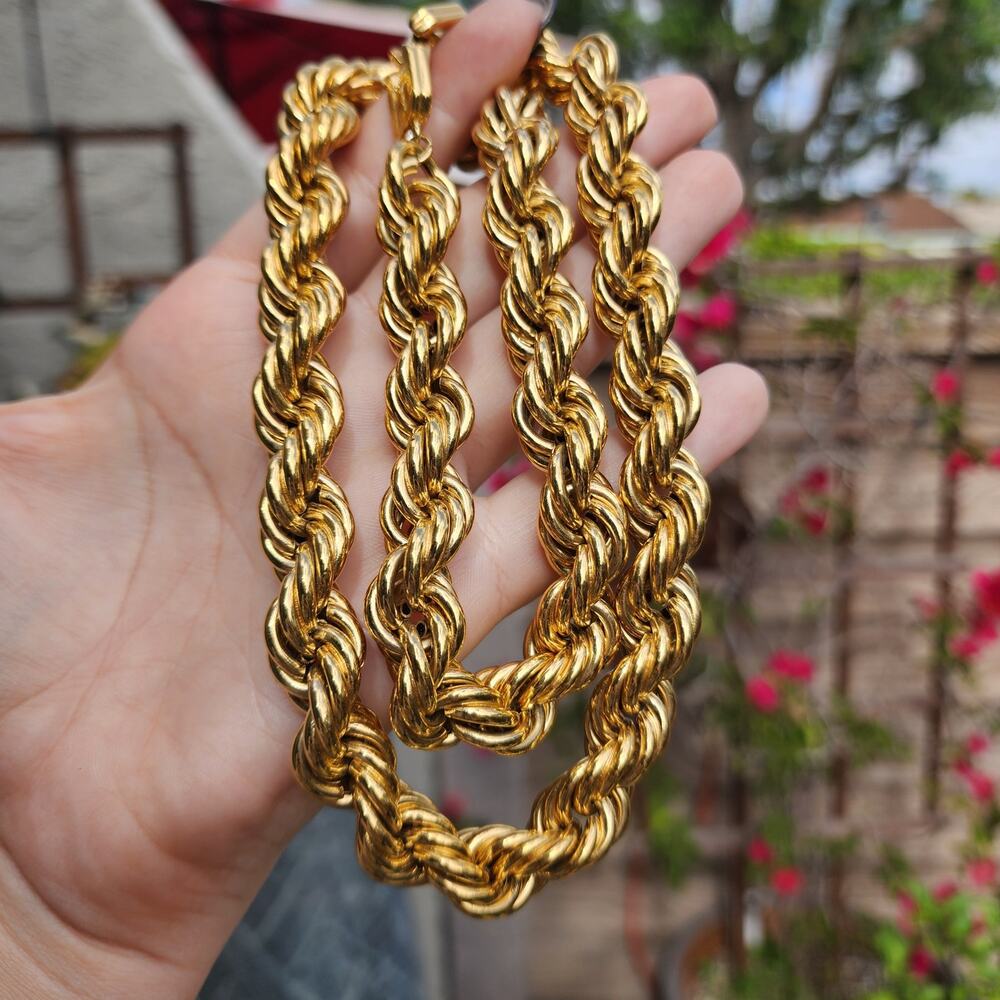 Vtg Givenchy Necklace Chunky Rope Dookie Chain 80s 90s Gold Plate Monogram Clasp - Picture 16 of 17